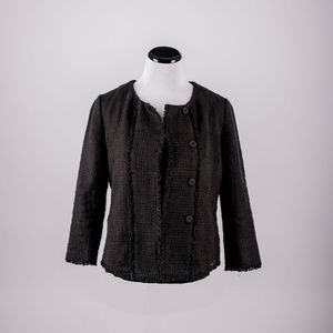 Ann Taylor Black Petite Tweed Fringe Jacket Black